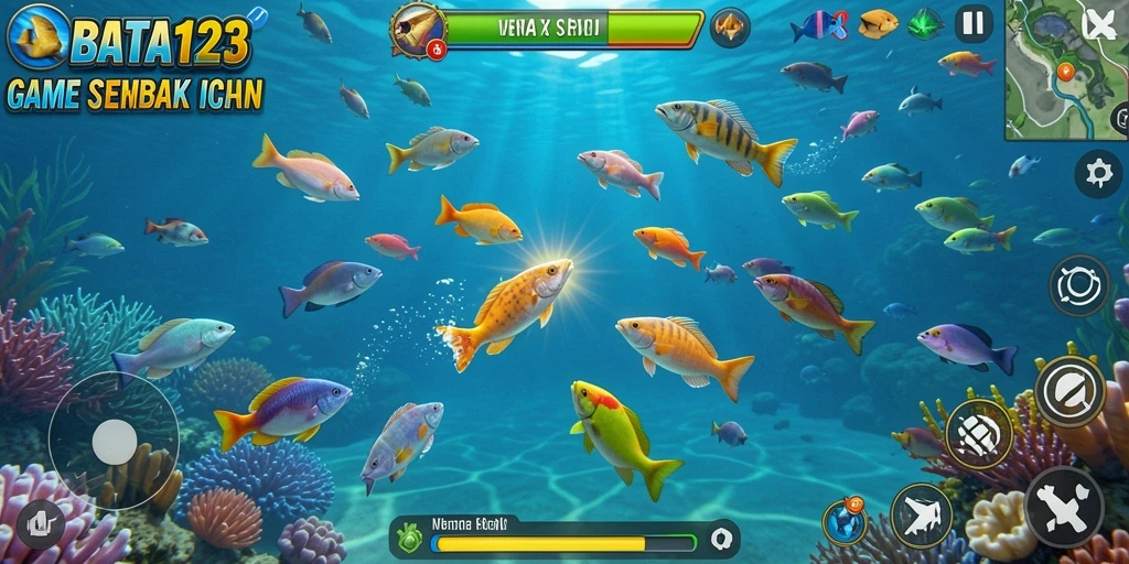 Gameplay mendebarkan BATA123 dengan berbagai ikan untuk ditembak.