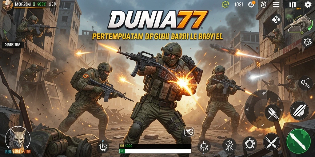 Foto gameplay DUNIA77 yang menunjukkan pertempuran seru di arena.