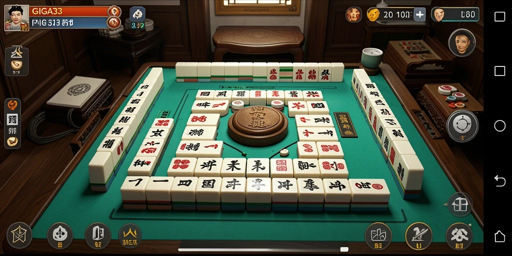 Tampilan gameplay GIGA33 dengan ubin Mahjong yang berwarna-warni.