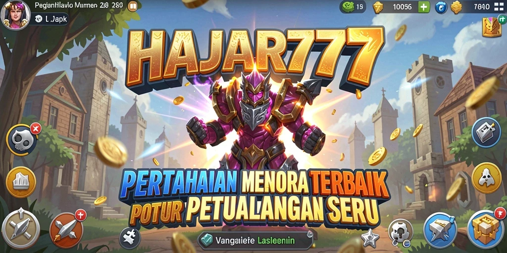 Tampilan gameplay seru dengan berbagai menara bertahan di HAJAR777.
