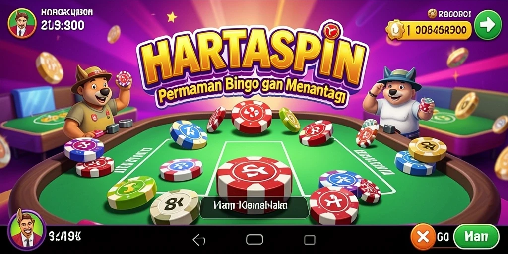 Tampilan utama gameplay HARTASPIN dengan suasana bingo yang seru.