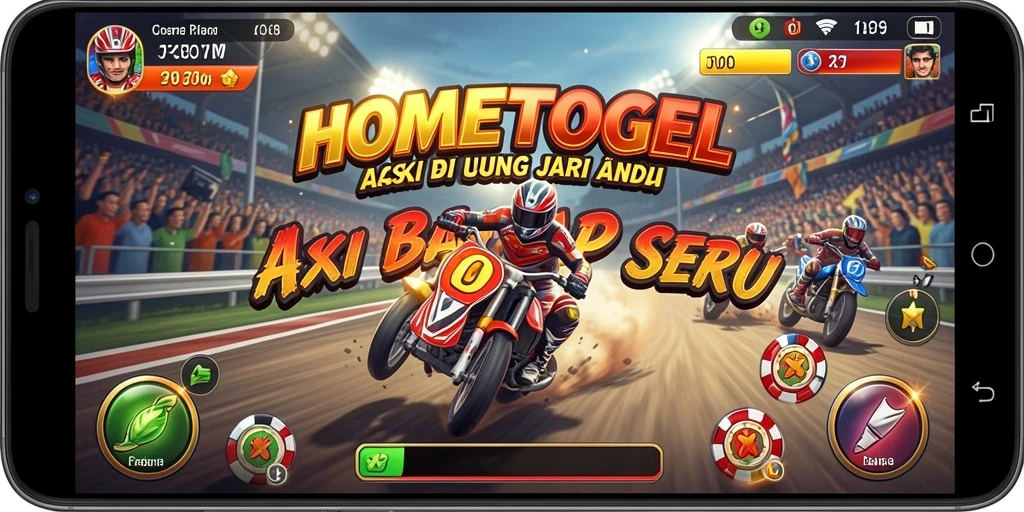 Tangkapan layar gameplay HOMETOGEL yang menunjukkan aksi balap yang mendebarkan.