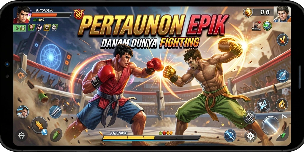 Gameplay KRISNA96 menunjukkan pertarungan intens dan karakter yang kuat.