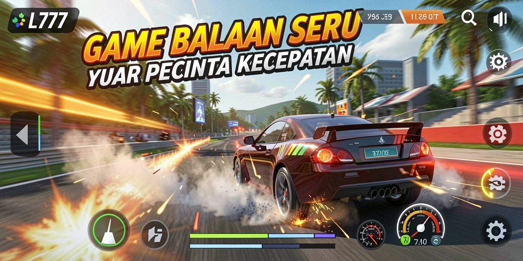 Tangkapan layar L777 menunjukkan aksi balapan mendebarkan dengan grafis menawan.