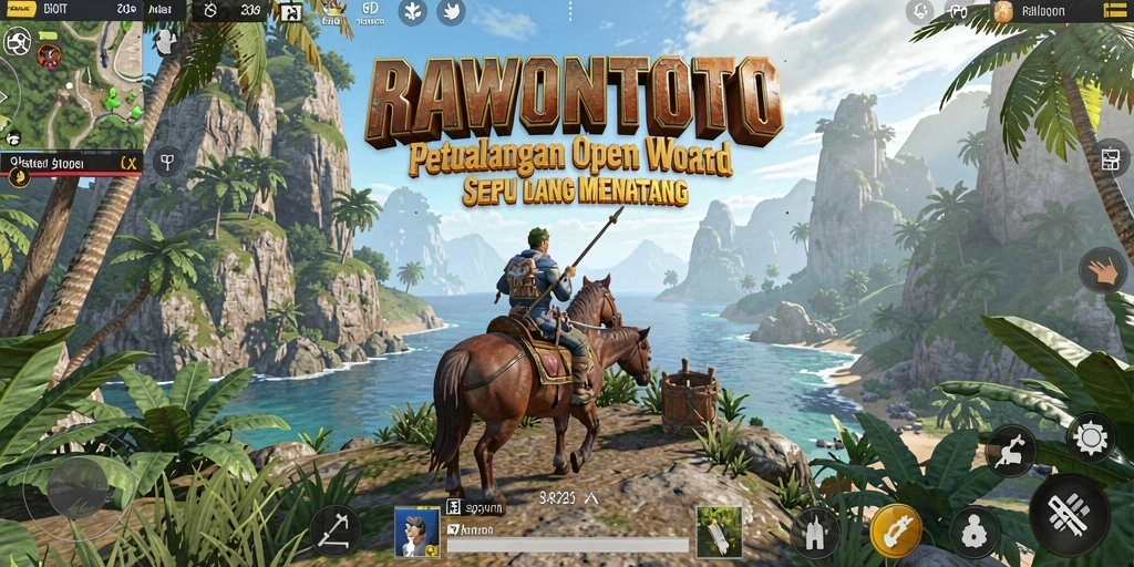 Screenshot gameplay RAWONTOTO menampilkan petualangan seru di dunia terbuka.